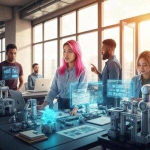 Modern office scene illustrating the benefits of automation in enhancing productivity and collaboration