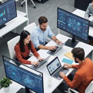 Modern office showcasing automation technology enhancing productivity and collaboration