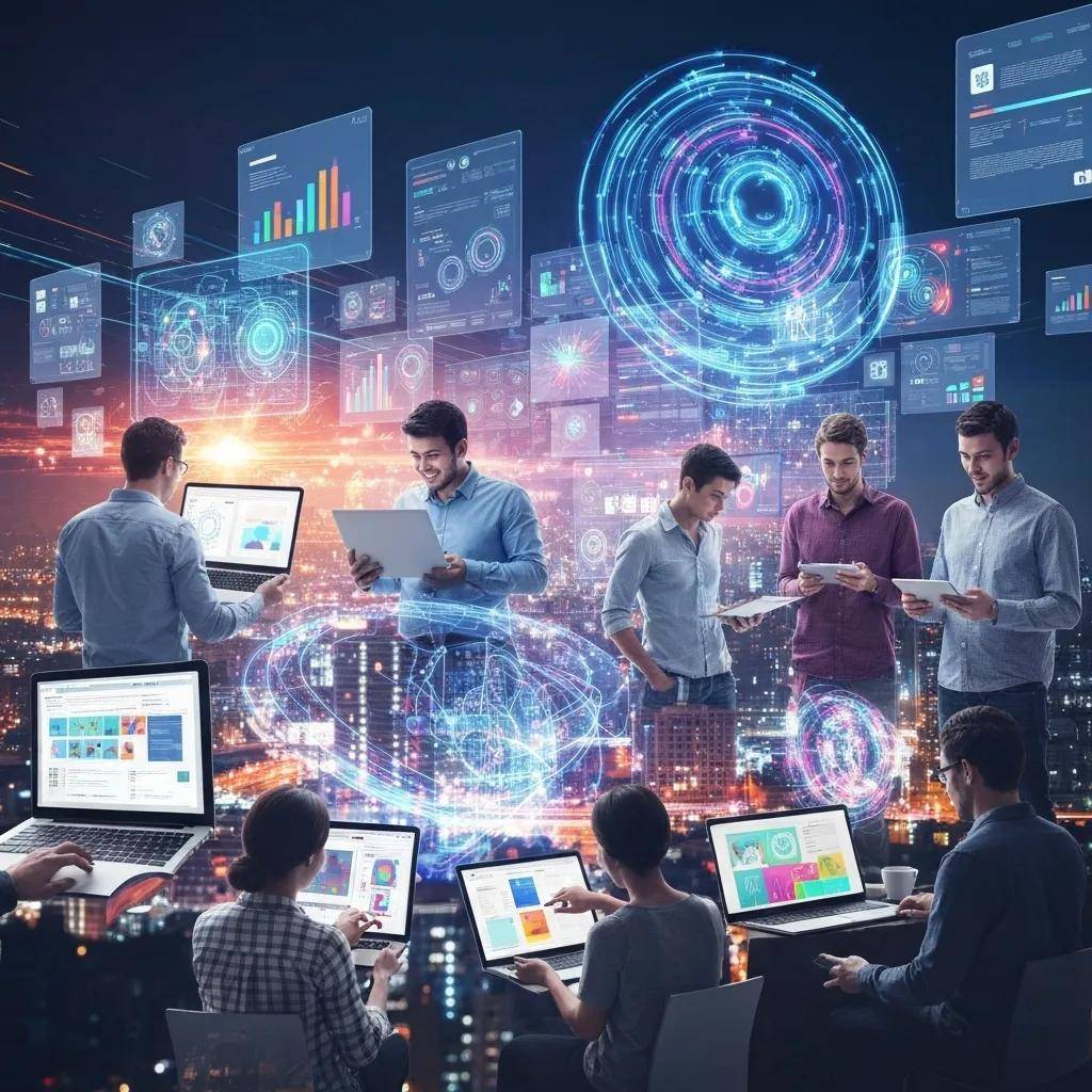 Person using AI content creation tools in a cozy workspace, showcasing technology in action